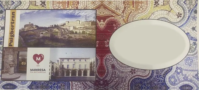 Diseño de la taza de Manresa con mosaico, fotos de la ciudad y espacio para el nombre